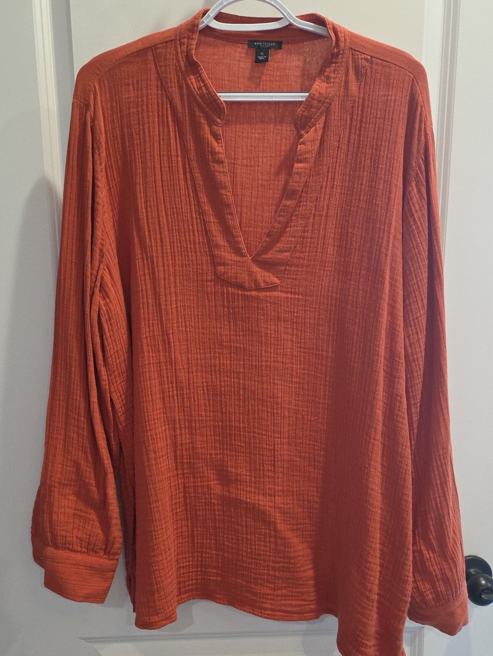 Ann Taylor Textured V-Neck Tunic in Rust